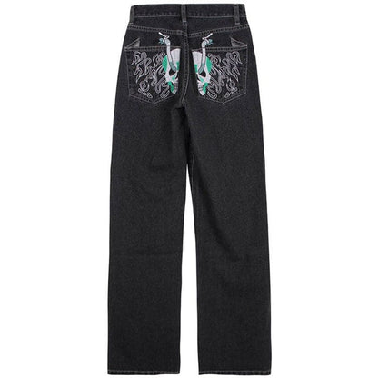 Skeleton Embroidery Jeans - S / Black - Jeans