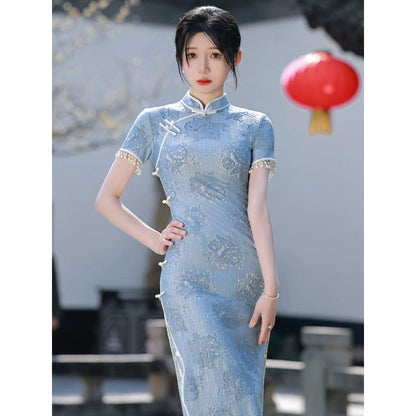 Sky Blue Cheongsam Dress - Female Hanfu