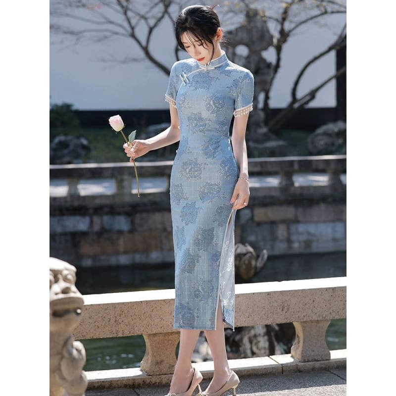 Sky Blue Cheongsam Dress - Female Hanfu