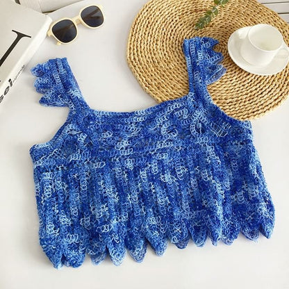 Sleeveless Crochet Crop Top - Blue / One Size