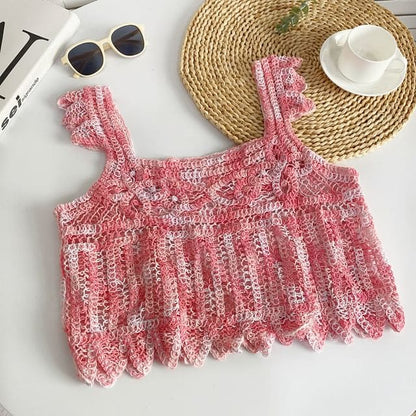 Sleeveless Crochet Crop Top - Pink / One Size