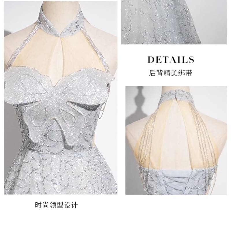 Sleeveless Mandarin Collar Butterfly Patterned Panel Mesh