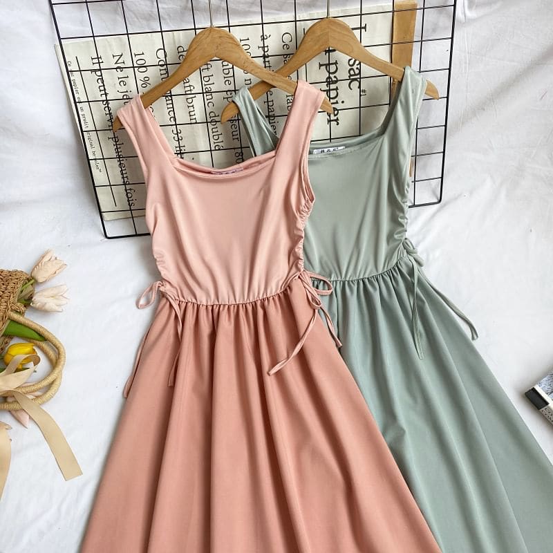 Sleeveless Plain Midi A-Line Dress