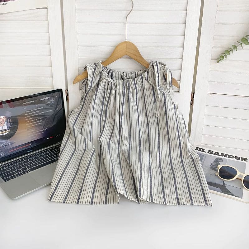 Sleeveless Round Neck Striped Drawstring Top