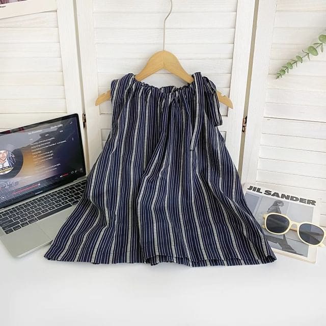 Sleeveless Round Neck Striped Drawstring Top - Stripes