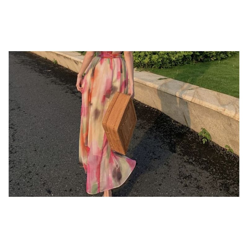 Sleeveless Round Neck Tie Dye Maxi