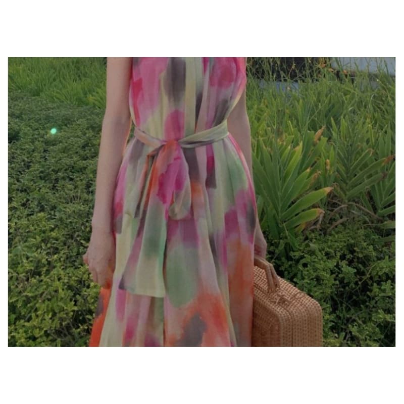 Sleeveless Round Neck Tie Dye Maxi