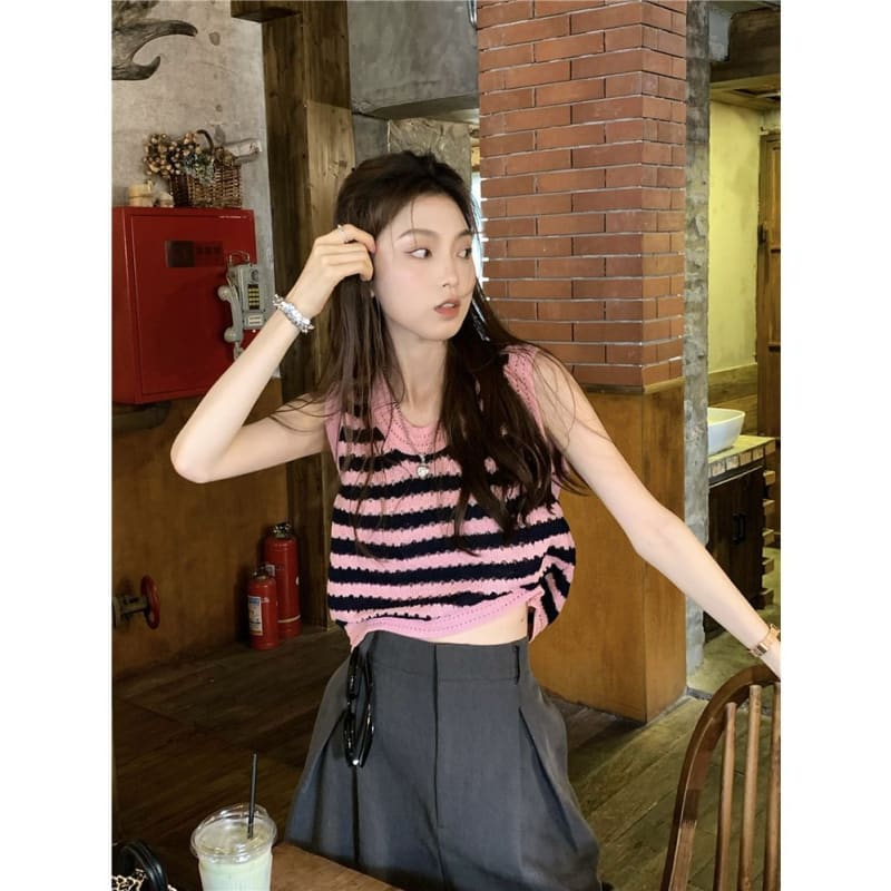 Sleeveless Scoop Neck Striped Knit Top