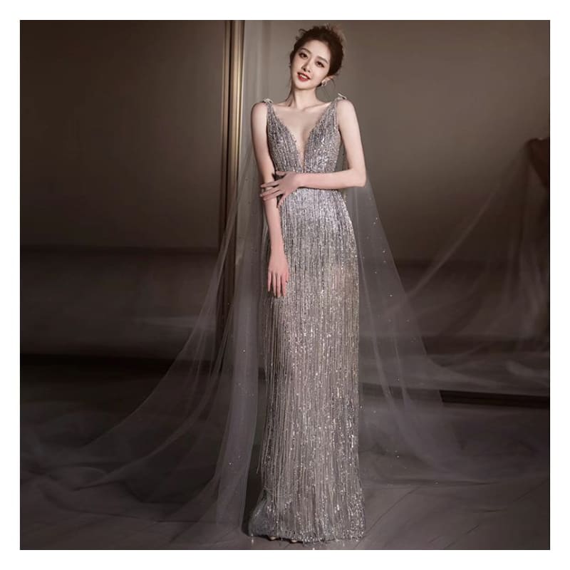 Sleeveless Sequin Sheath Evening Gown - Dress