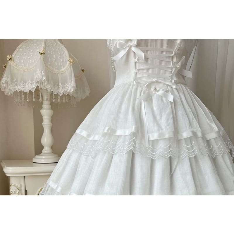 Sleeveless U-Neck Plain Tiered A-Line Lolita Dress