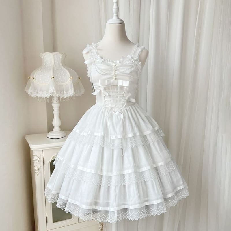 Sleeveless U-Neck Plain Tiered A-Line Lolita Dress