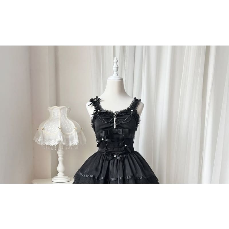 Sleeveless U-Neck Plain Tiered A-Line Lolita Dress