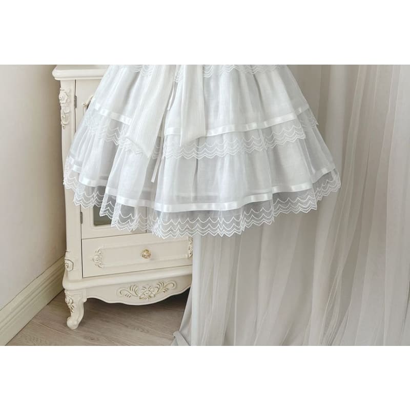 Sleeveless U-Neck Plain Tiered A-Line Lolita Dress