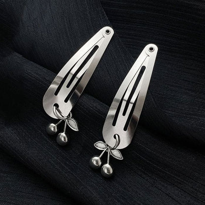 Sliver Cherry Hair Clips - Standart/ 2pcs / Silver - Other