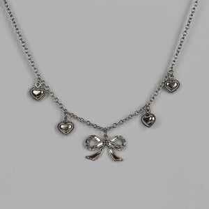 Sliver Heart Bow Necklace - Knotbow - Necklaces