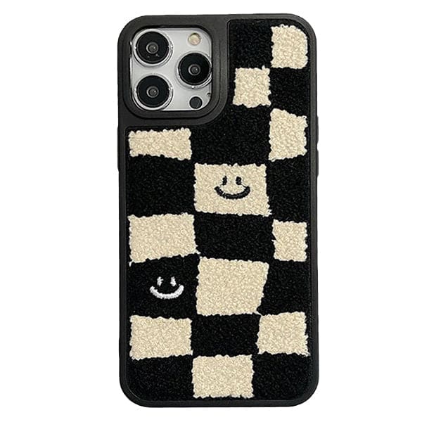 Smile Checker Fuzzy iPhone Case - iPhone 11 / Black/white