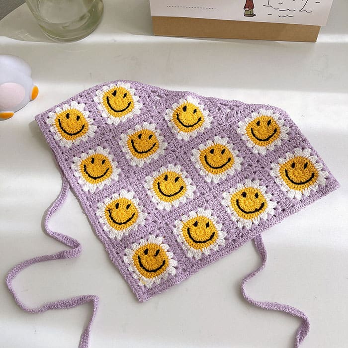 Smiley Face Crochet Bandana - Other