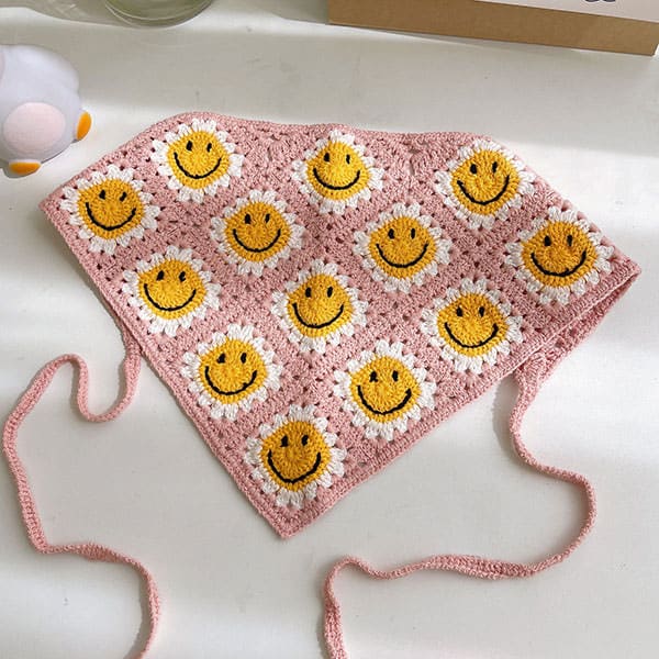 Smiley Face Crochet Bandana - Other