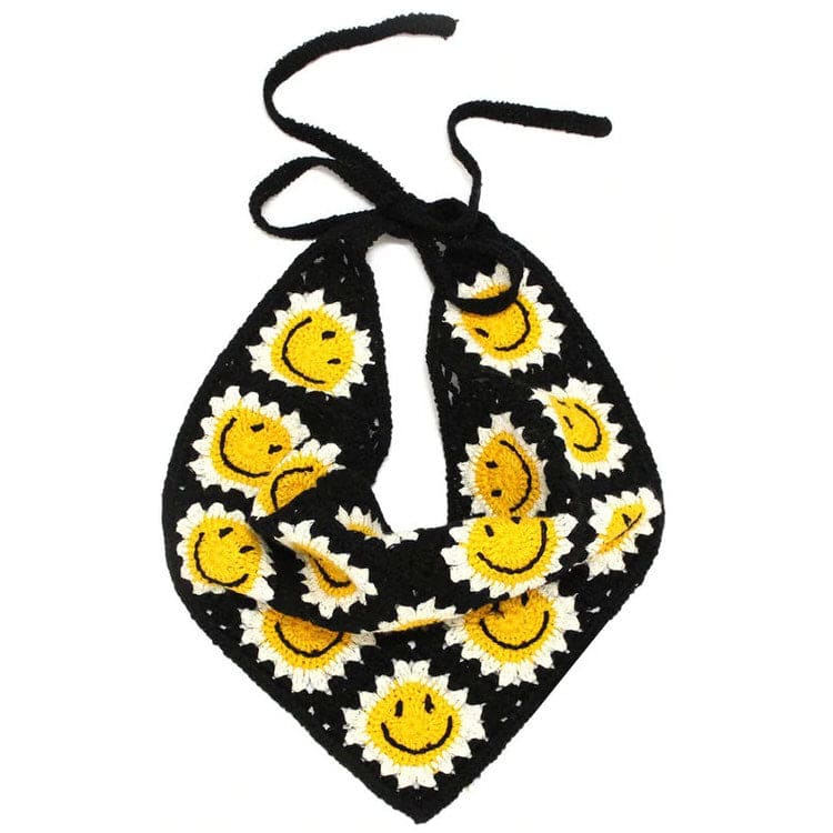 Smiley Face Crochet Bandana - Standart / Black - Other