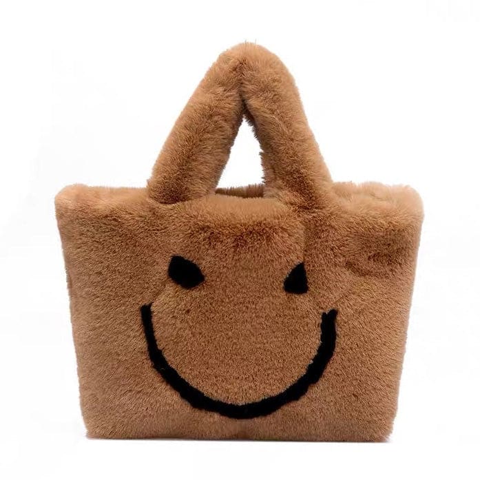 Smiley Face Fuzzy Handbag - Handbags