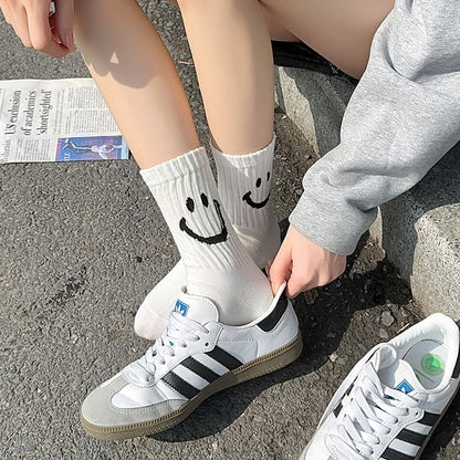 Smiley Face Print Ribbed Socks / Set