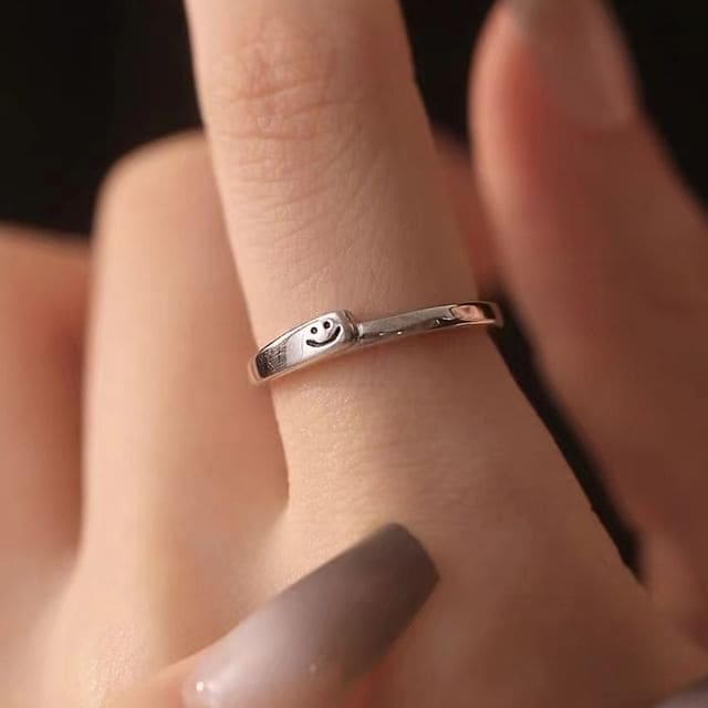 Smiley Face Sterling Silver Open Ring