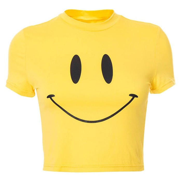 Smiley Face Yellow Crop Top - Tops