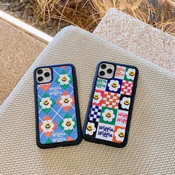 Smiley Flower Embroidery iPhone Case - IPhone Case