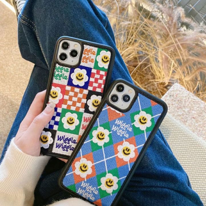 Smiley Flower Embroidery iPhone Case - IPhone Case