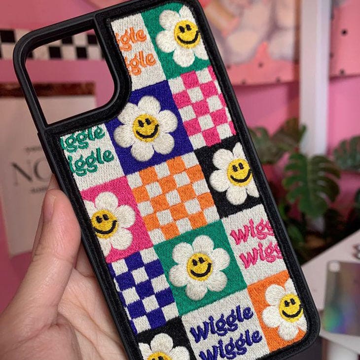 Smiley Flower Embroidery iPhone Case - IPhone Case