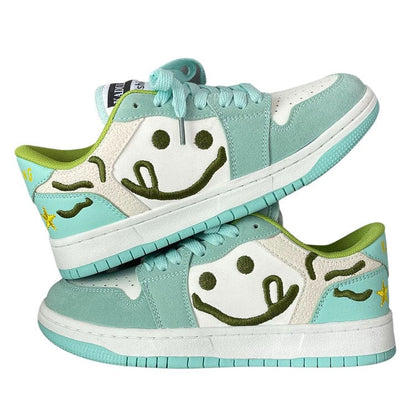 Smiling Face Embroidery Mint Green Sneakers - Sneakers