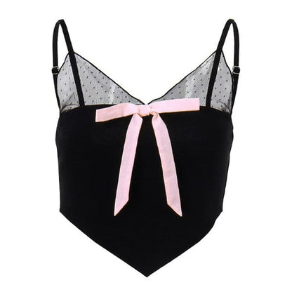 Soft Black Bow Tank Top - S / Black/pink - Tops