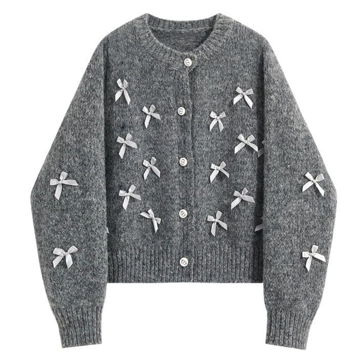 Soft Bow Grey Cardigan - S / Grey - Cardigan