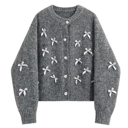 Soft Bow Grey Cardigan - S / Grey - Cardigan