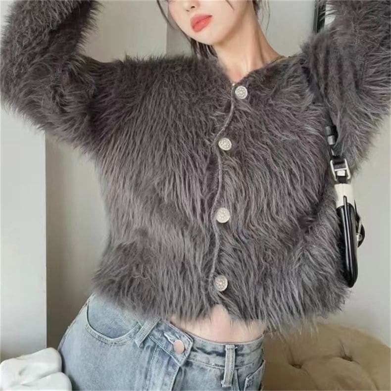 Soft Furry-Knit Cardigan