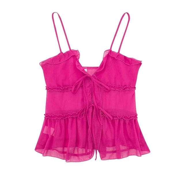 Soft Lace Ruffle Top - XS / Bright Pink - Tops