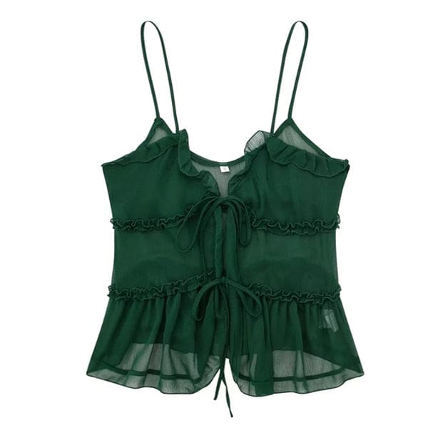 Soft Lace Ruffle Top - XS / Dark Green - Tops