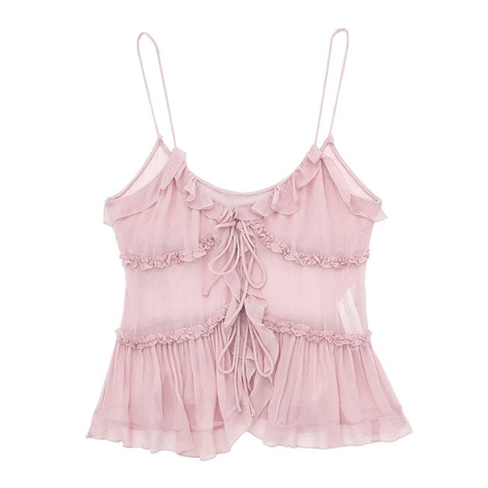 Soft Lace Ruffle Top - XS / Pink - Tops