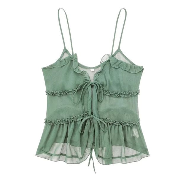 Soft Lace Ruffle Top - XS / Sage Green - Tops