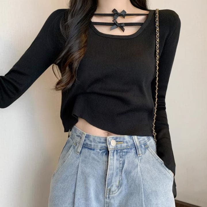 Soft Long Sleeve Top - Free Size / Black - Tops