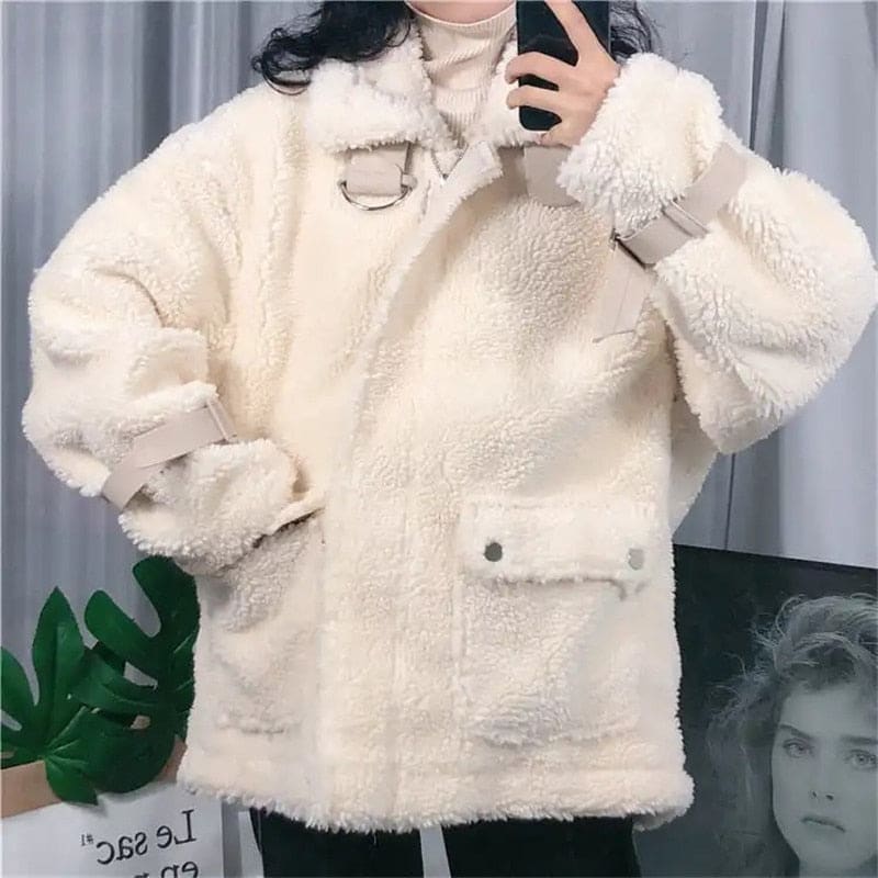 Soft Motocycle Warm White Sweet Plus Size Faux Fur Coat