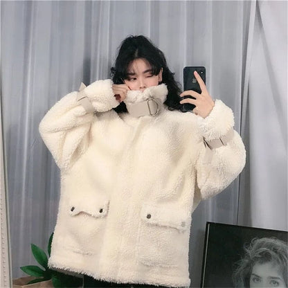 Soft Motocycle Warm White Sweet Plus Size Faux Fur Coat