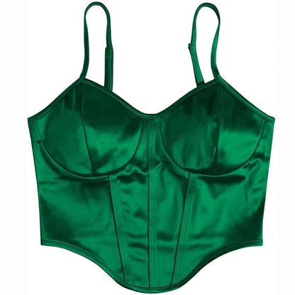 Soft Satin Corset Top - S / Green - Tops