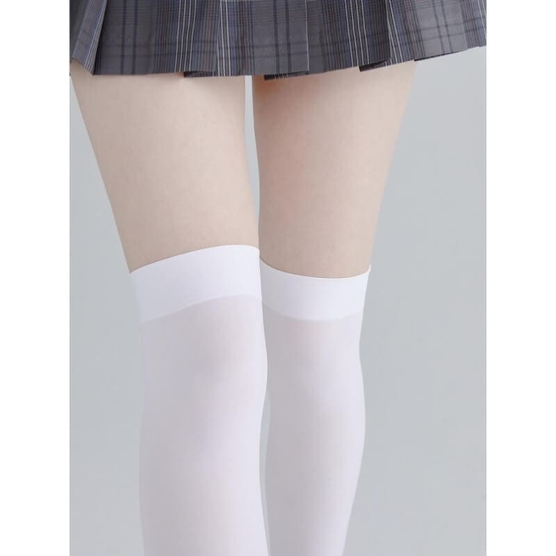 Soft Solid Color Stockings - White / Over knee 55cm