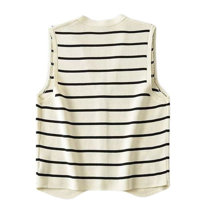 Soft Striped Button Up Vest - Vest