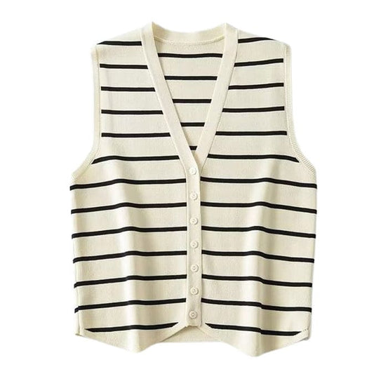 Soft Striped Button Up Vest - S / White - Vest