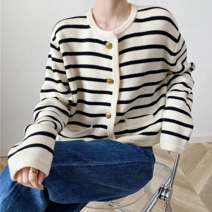 Soft Striped Cardigan - Cardigan