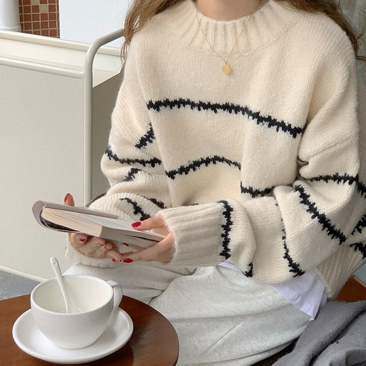 Soft Striped Sweater - Free Size / White - Sweater