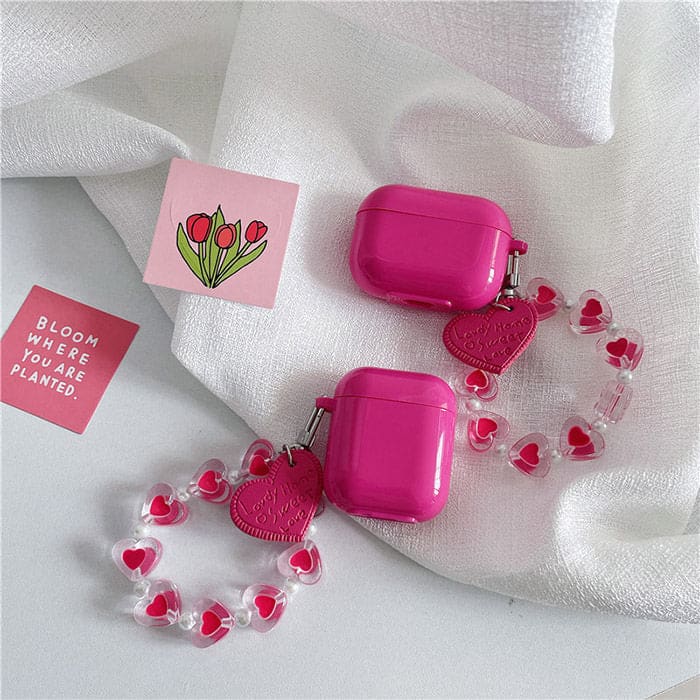 Solid Color Heart Chain AirPods Case - AirPods Case