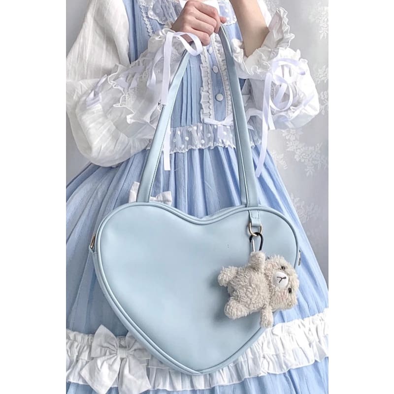 Solid Color Heart Lolita Shoulder Bag - One-Size / Blue